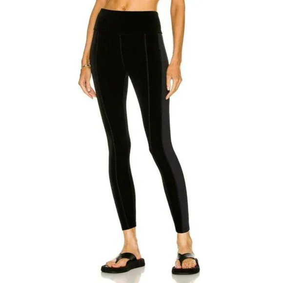 NEW Alala Black Tonal Stripe Velvet Tight Leggings - Picture 1 of 9